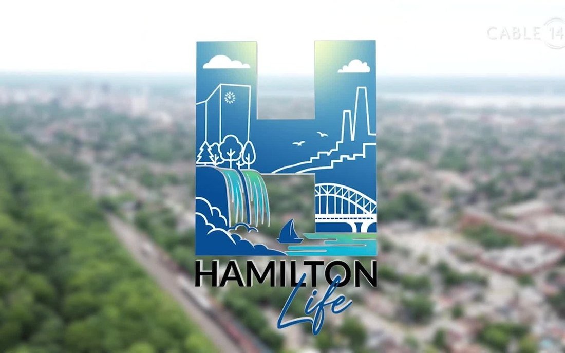 Hamilton Life programme title over an aerial view of the city